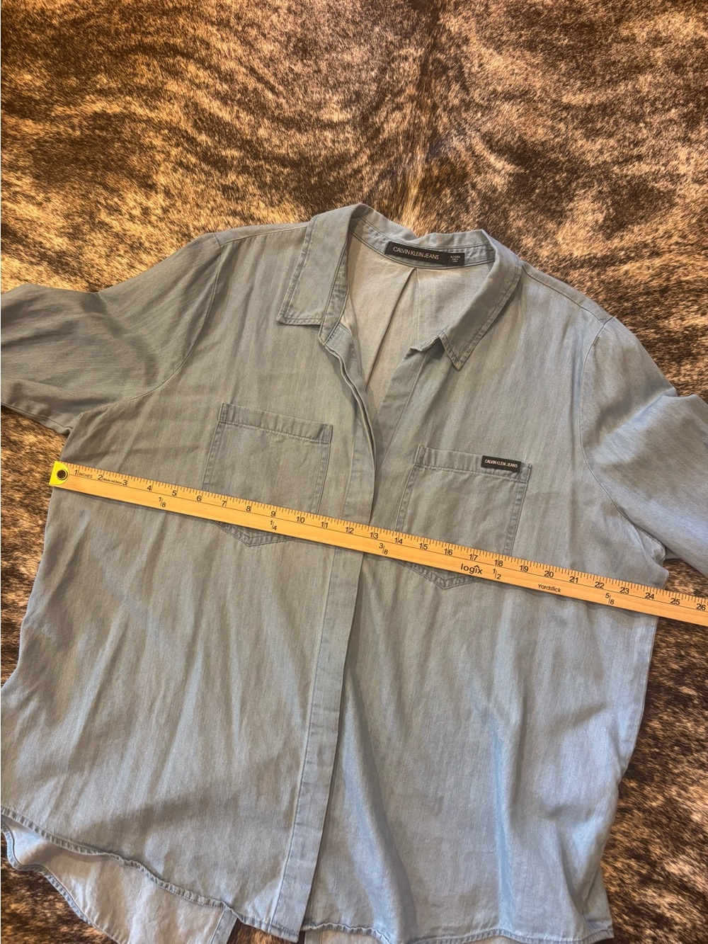 Calvin Klein Jeans Chambray Button Up Top Size XL, Cotton / Tencel Lyocell Blend - Picture 8 of 8
